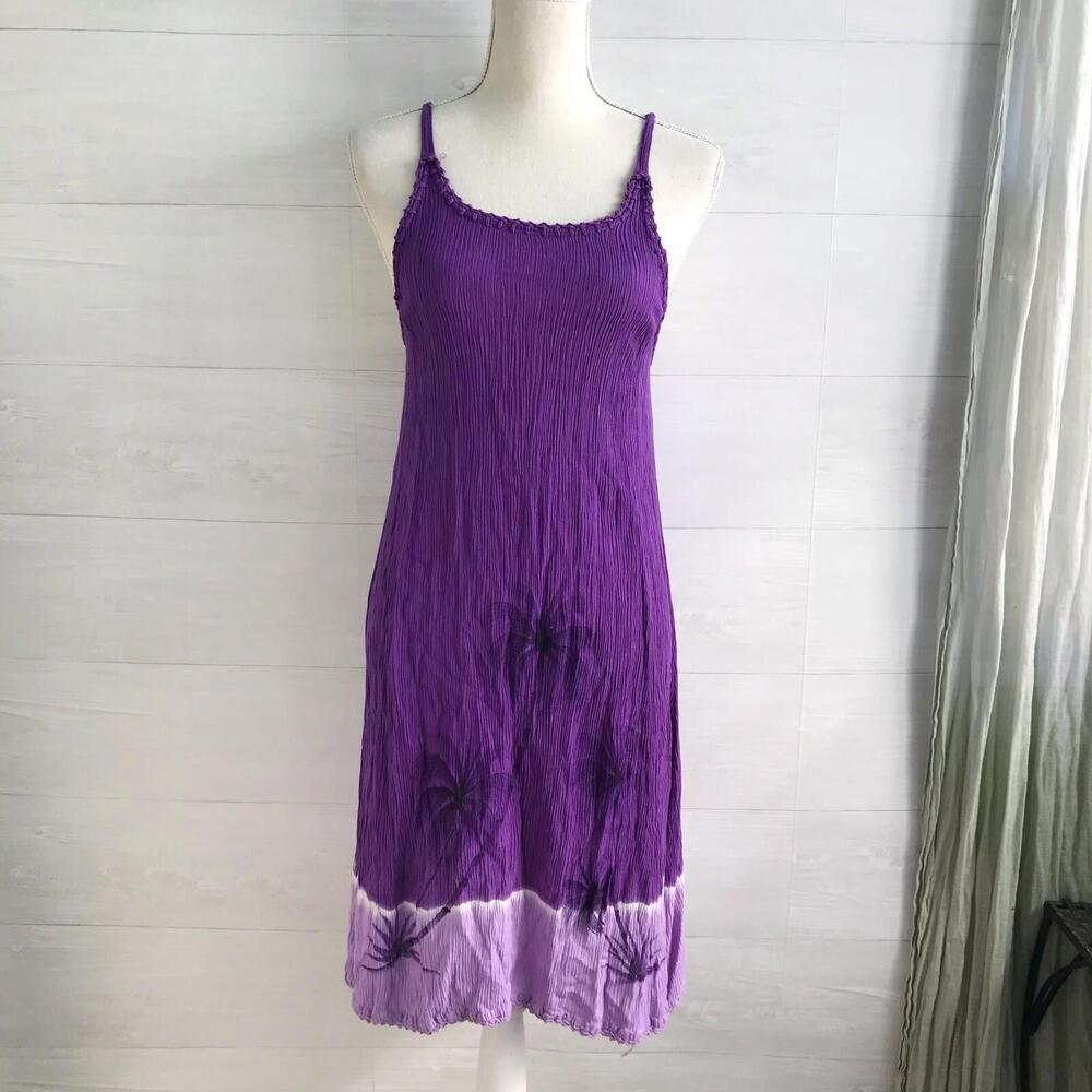 NWT Tiki Palm - Purple palm tree ombre crinkle sundress, L
